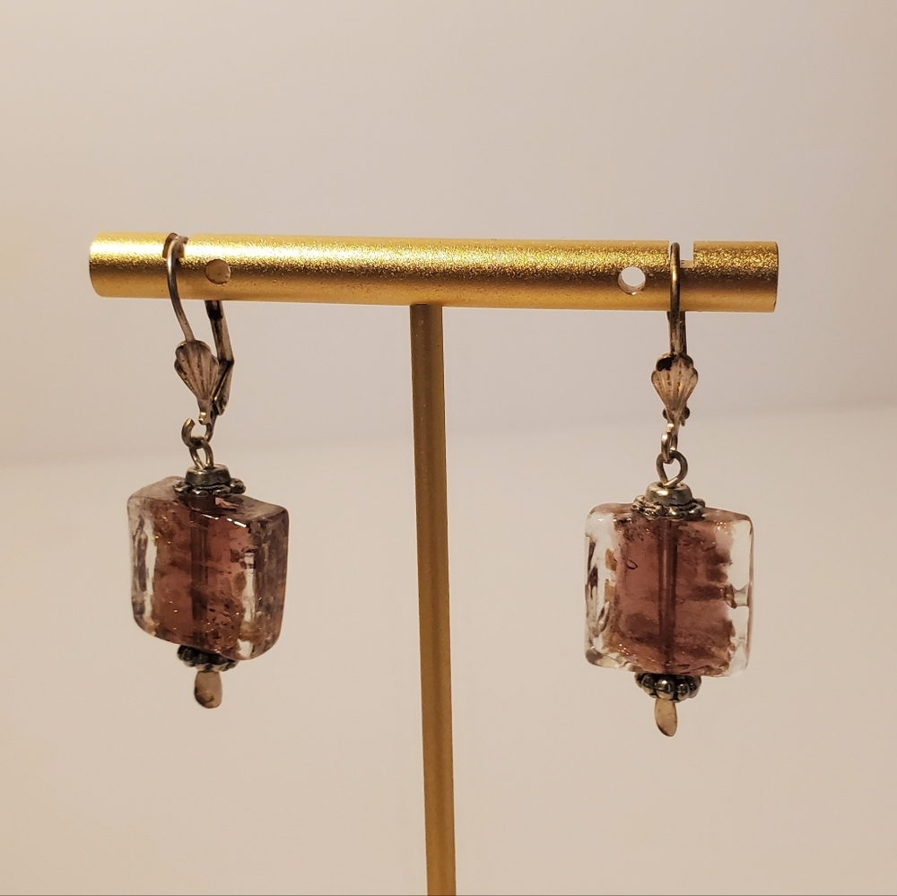 Vintage Style Venetian Glass Cube Drop Earrings